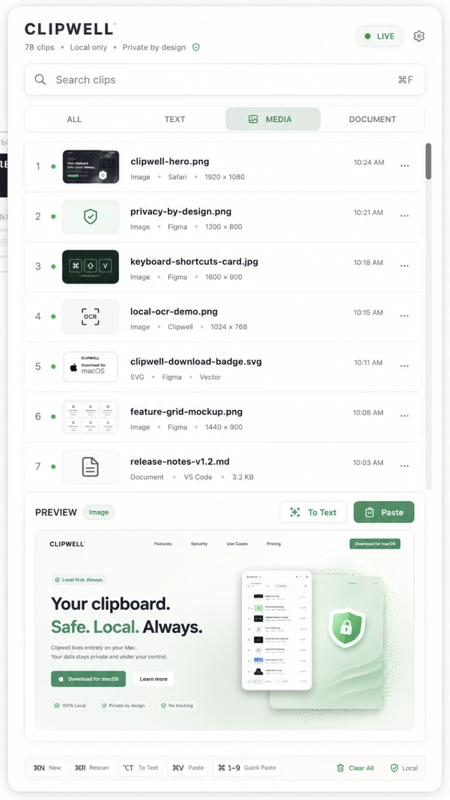 Clipwell macOS clipboard manager interface